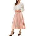 thumbnail image 2 of DARING DIVA Women's A-line High Waist Pleated Midi Skirt L Pink, 2 of 7