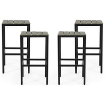 Arath Outdoor Modern Industrial Acacia Wood Bar Stools (Set of 4), Gray and Black