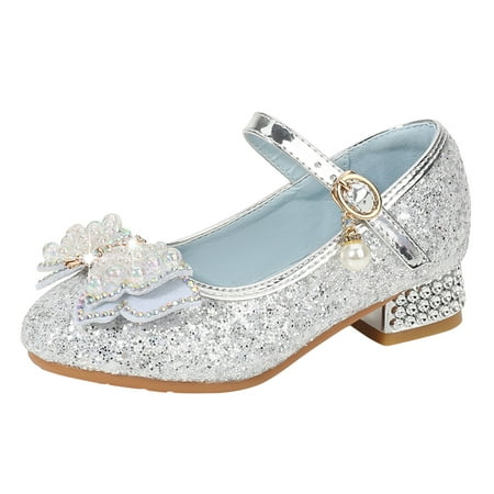 

kpoplk Kids Girls Dress Pumps Glitter Sequins Princess Low Heels Mary Jane Party Dance Shoes Rhinestone Sandals(12.5 Little Kid Grey)