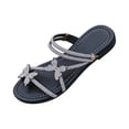 thumbnail image 2 of Barefoot Sandals Women, Strappy Sandals for Women, Leather Sandals for Women, Women's Pu Leather Rhinestone Sandals Butterfly Strappy Flat Open Toe Elegant Slides Sandals, Black 5.5, 2 of 9