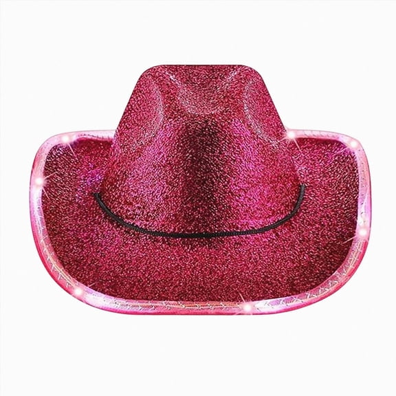 mgoYE Sparkly Cowboy Hat and Bandanas Boys Girls Western Glitter Cowgirl Party Hats(Hot Pink,9-15 Years)