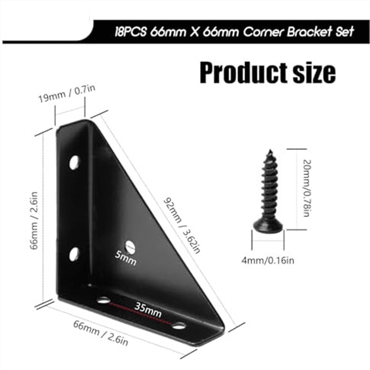 Angle Bracket, Metal Angle Bracket, Triangular Shelf Bracket, Corner Table Connector for Bed, Table, 66mm x 66mm,18 Pcs