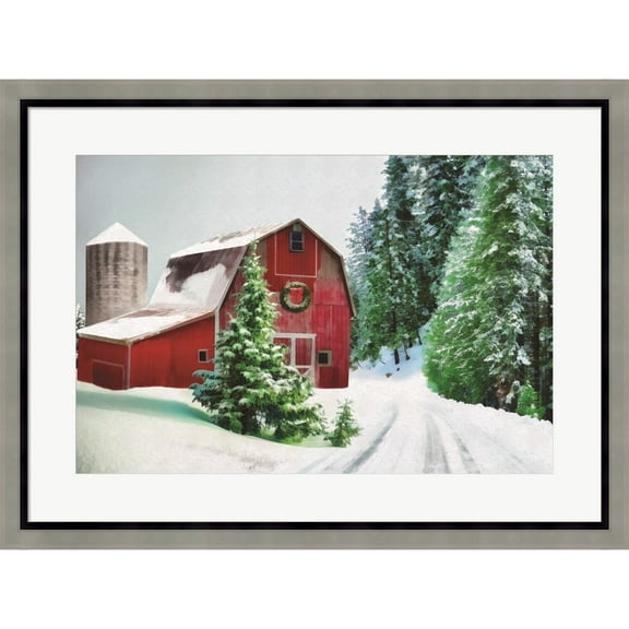 Great Art Now Winter Pines Red Barn by Dogwood Portfolio, Framed Wall Art, 31W x 23H