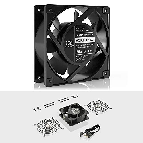 AC Infinity Axial 1238, ventilador de muffin, 120V AC 120 mm x 38 mm de alta velocidad, certificado por UL para proyectos de escape de ventilación de enfriamiento de bricolaje AC Infinity Ver descripción