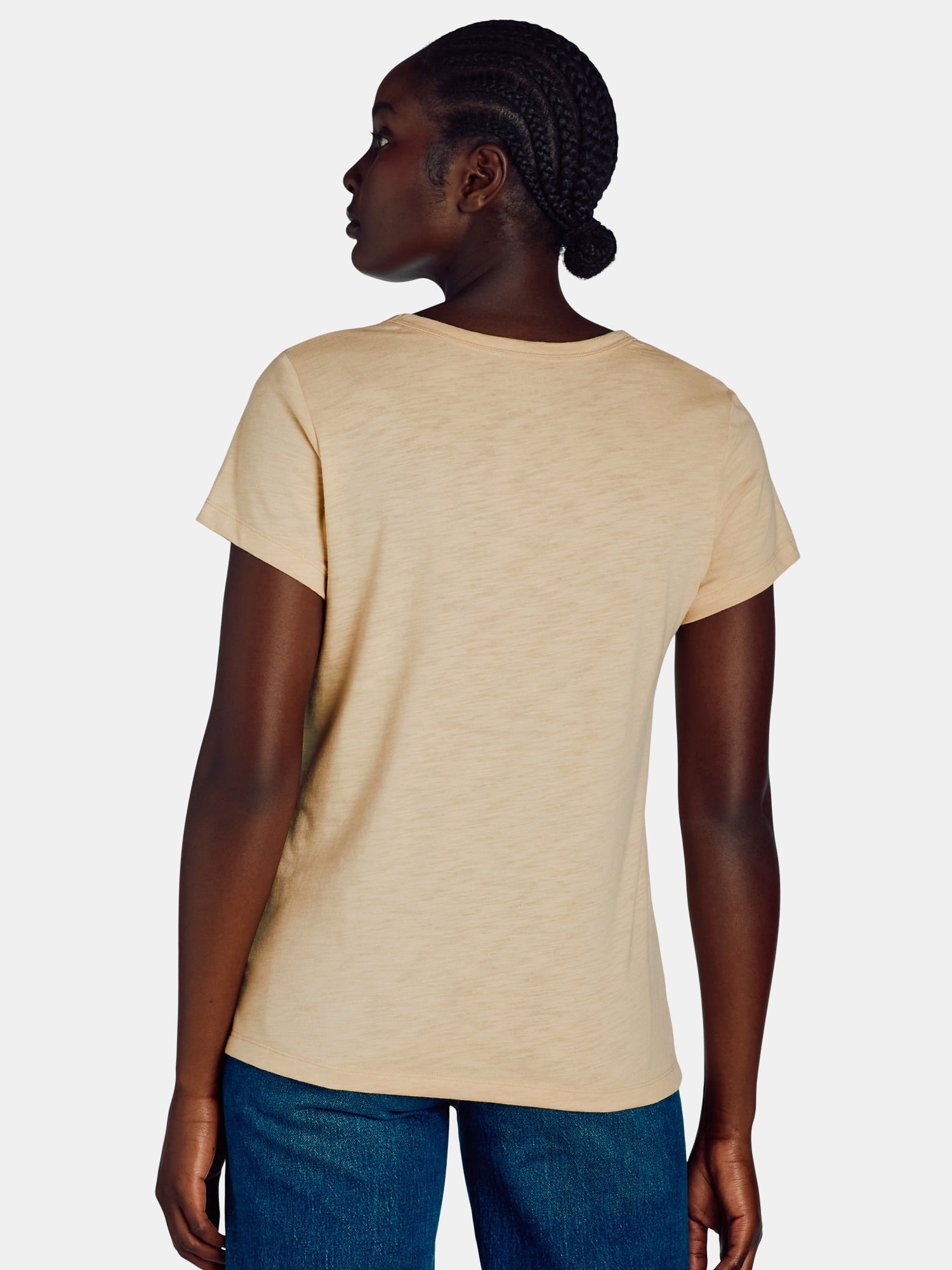 Time and Tru Women’s Slub Jersey Crewneck Tee with Short Sleeves, Sizes XS-XXXL