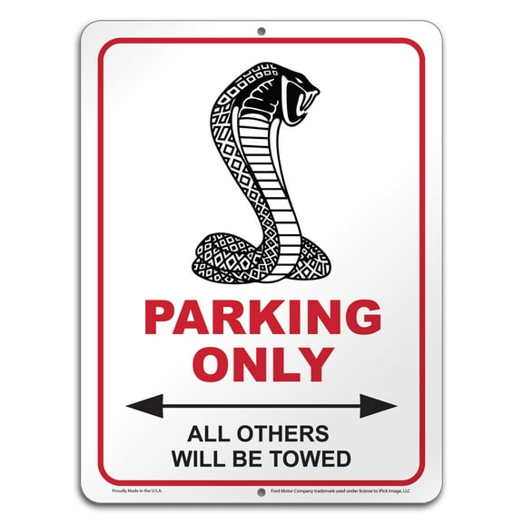 iPick Image for Ford Cobra 12" x 9" Parking Only Sign in White Glassy Aluminum, Official Licensed