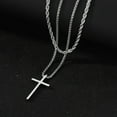 thumbnail image 5 of Mens Cross Necklaces14K White Gold Layered Plain Cross Pendant Rope Box Chain Necklace Prayer Jesus Collar, 5 of 8