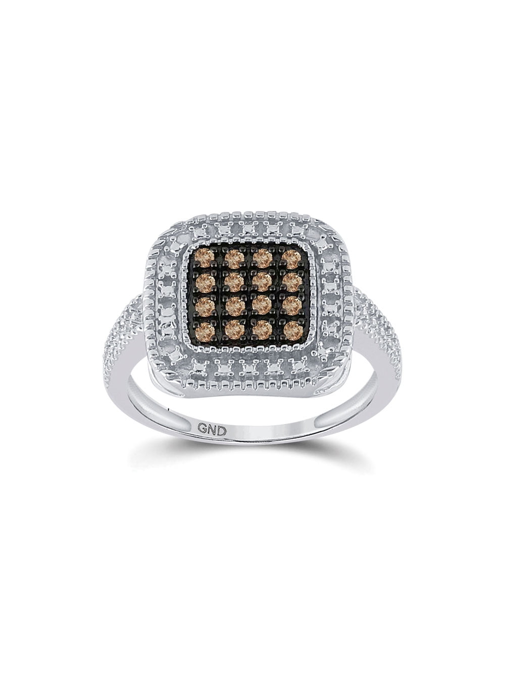 Sterling Silver Womens Round Brown Diamond Framed Cluster Ring 1/5 Cttw Sterling Silver Womens Round Brown Diamond Framed Cluster Ring 1/5 Cttw