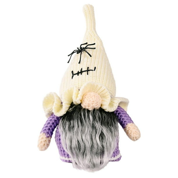 Figura de Gnomo Sin Rostro y Sombrero de Araña de Punto para Halloween, Pieza Decorativa Espeluznante