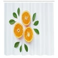 thumbnail image 3 of Colorful Shower Curtain, Exotic Theme Design Illustration Fresh Orange Slices and Leaves Art Print, Fabric Bathroom Set with Hooks, 69W X 84L Inches Extra Long, Ivory Multicolor, by Ambesonne, 3 of 3