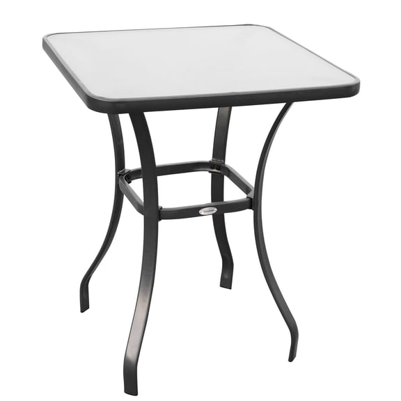 Square 27" Tempered Glass Outdoor Table | Enjoy Meals on Patio | High - Stability Steel Frame | Easy to Put Together