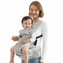 Momcozy Baby Carrier with Hip Seat, 2-in-1 Detachable Hip Seat Carrier for Toddlers up to 44lbs, Forward-Facing Carry for Active Babies Fits Waist Sizes up to 47 Inches, Gray