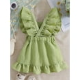 thumbnail image 3 of Infant Baby Girls Princess Dress Solid Color Flower Decor Ruffles Fly Sleeve Bow Dress Summer Dress, 3 of 7