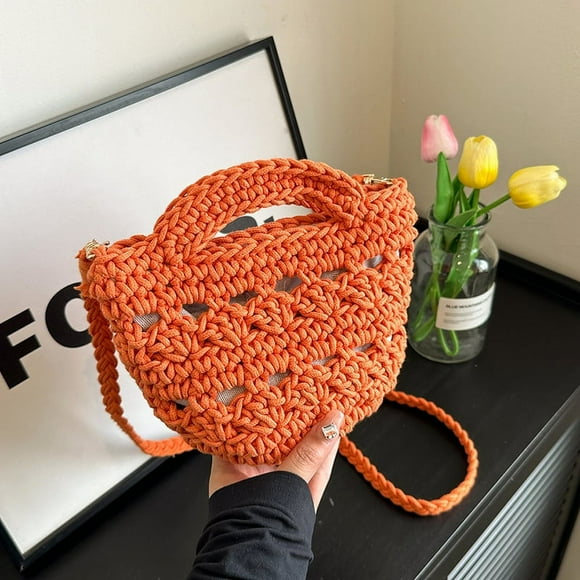 Granjero Gordo Bolso de mano tejido y bolsas de cosméticos, bolso de mano tejido elegante de playa de verano, bolso de hombro de 9,05 x 5,51 x 6,69 pulgadas (naranja)