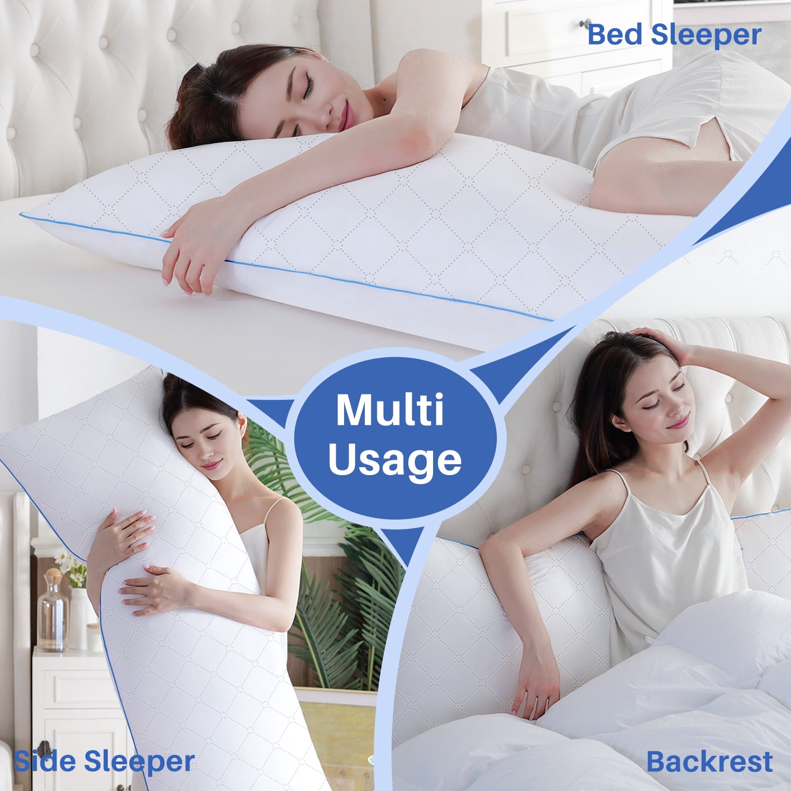 Galenzoov 20x54 Long Body Pillow for Adults - Firm Body Pillow Insert with Shredded White Memory Foam, Soft Support for Side Sleeping, Pregnant Women, Washable White