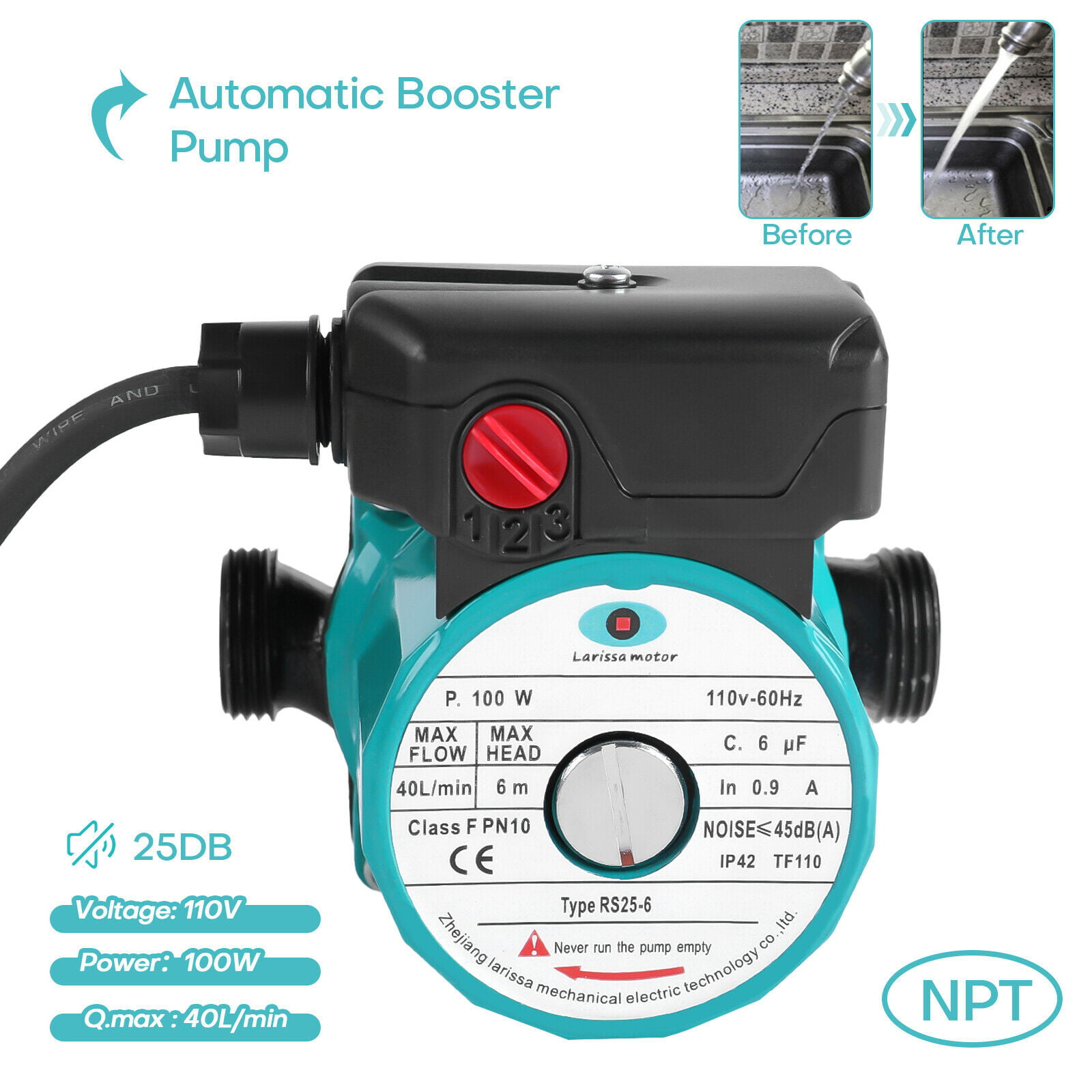 110-120V Automatic Silent Boosting and Circulator Pump 3/4'' Domestic Water Pump 