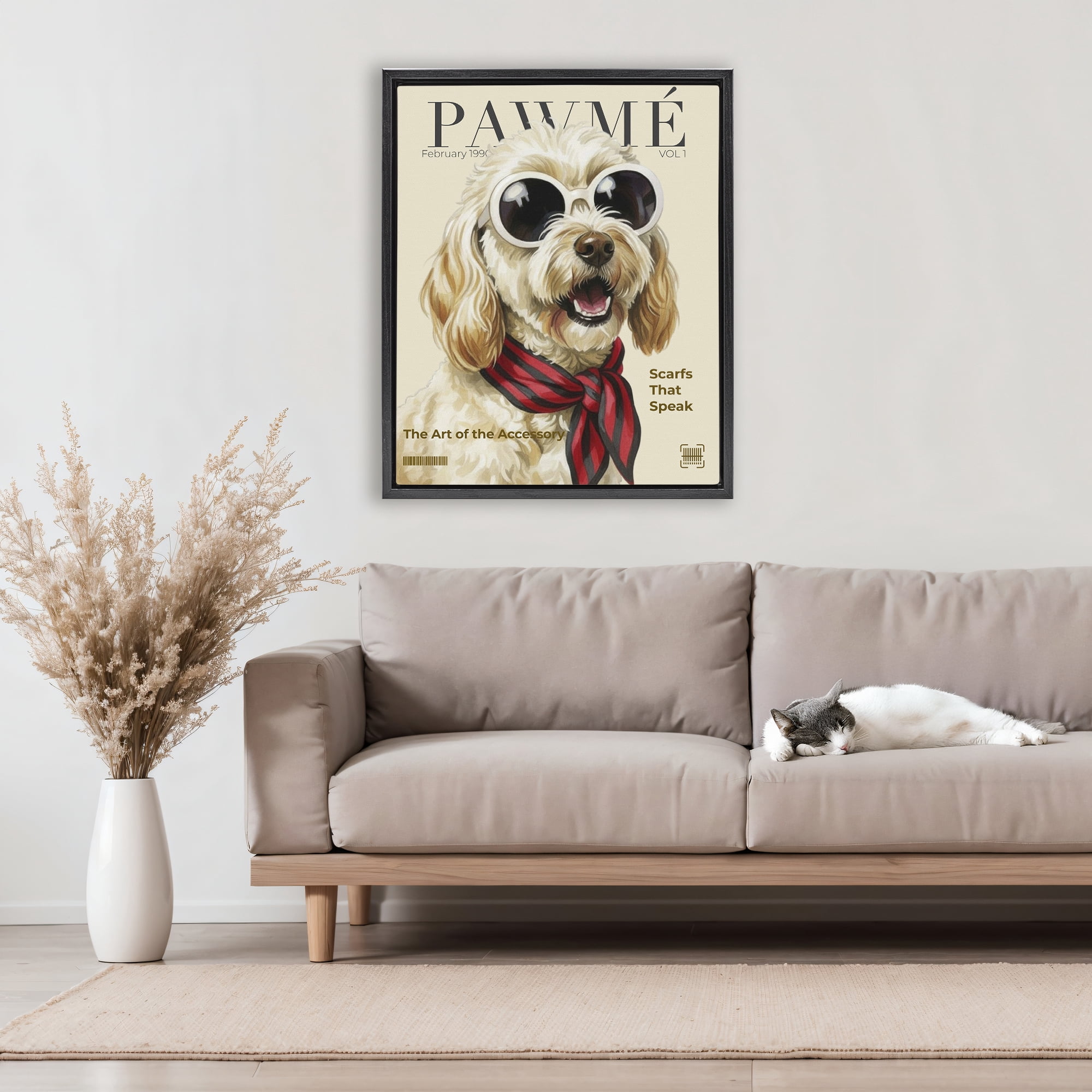 Stupell Industries Pawme Dog Fashion Magazine Black Framed Floater Canvas Wall Art, design by A Barefoot Stylist