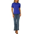 thumbnail image 2 of Unique Bargains Women's Bow Tie Neck Office Elegant Short Sleeve Blouse Top M Royal Blue, 2 of 6