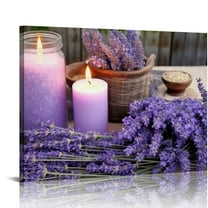 JRXY Bathroom Purple Lavender Canvas Wall Art Painting Pictures Wall Decor for Bedroom Modern Flowers Girls Room Wall Decoration Vintage Framed Kitchen Office Wall Decor Artwork for Home Walls