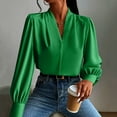 thumbnail image 5 of Delliss Women's Soft Satin Silk Shirt Pleated Long Sleeve Work Top Green XL, 5 of 7