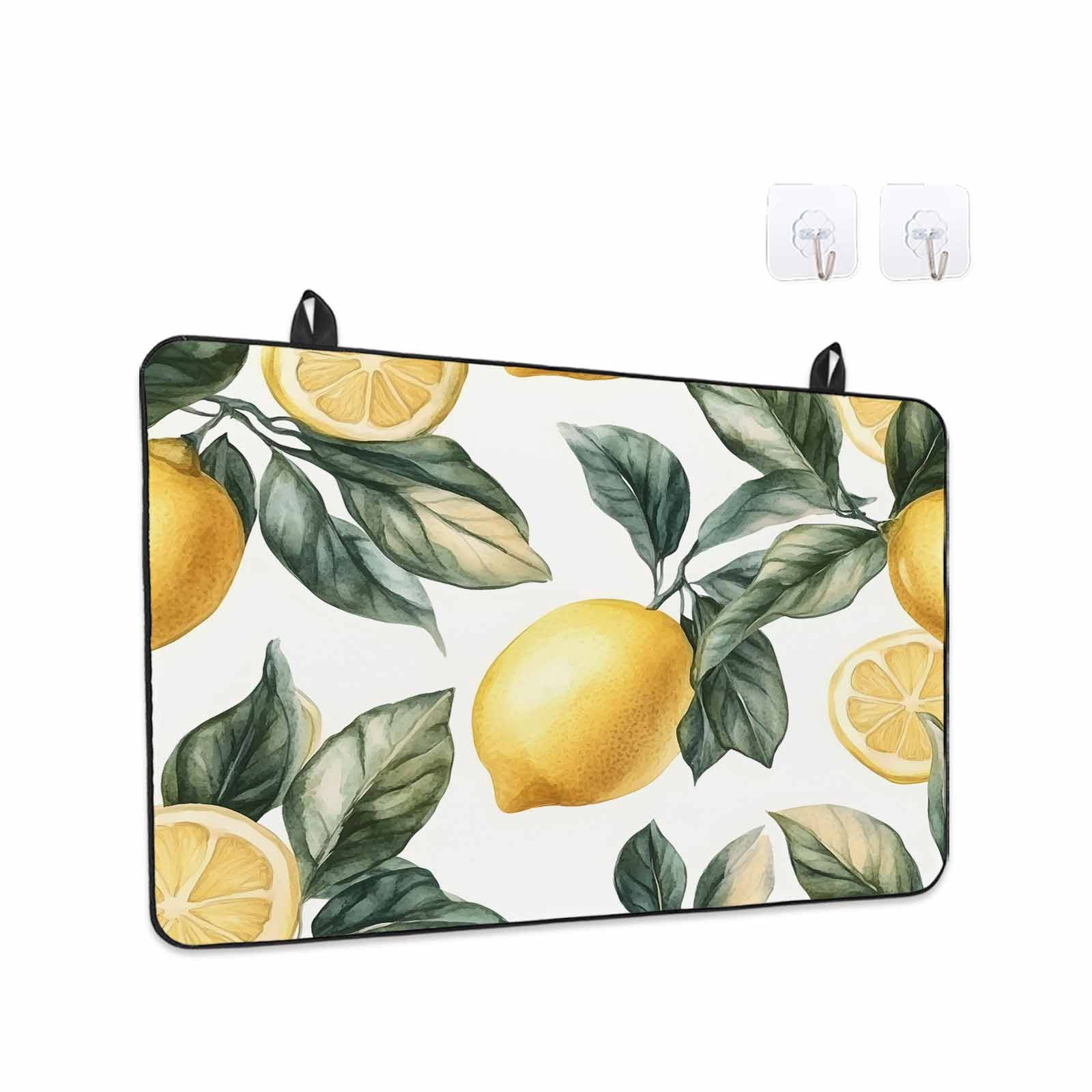 Lemon Stove Top Cover for Electric Stove, Heat-proof & Non Slip Glass Top Stove Cover Protector, Summer Yellow Fruit Country Spring Leaf Plant Kitchen Flat Cooktop Rubber Mat 24x21 Inches