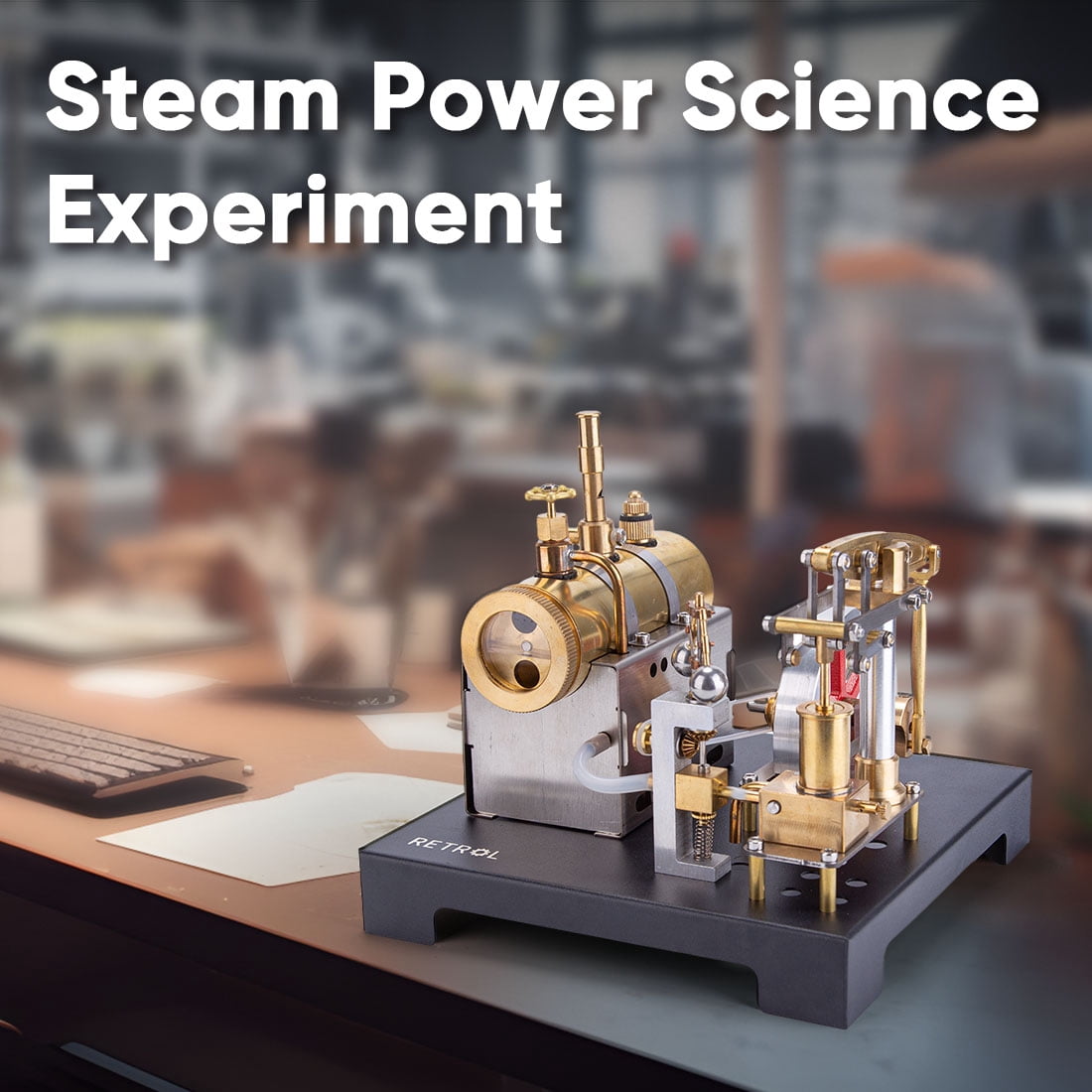 RETROL SE-01 Full Metal Stationary Beam Steam Engine Model & Horizontal Boiler Kit – 85PCS, Educational Steam-Powered Mechanical Kit, Ideal for Hobbyists, Collectors & Home Decor