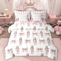 Homewish Retro Christmas Nutcracker 7-Piece Twin Bedding Sets,Kawaii Bow Tie Bedding Comforter Set,Merry Xmas Sheet Sets For Girls,Microfiber Bedroom Decor Reversible