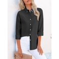 thumbnail image 2 of Camisa de algodón Oxford ajustada con botones en silicona para mujer, color negro, 2 of 3