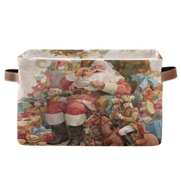 1-Pack Square Closet Organizers with Handles Open Basket Bins Santa Claus Sitting in Chair Storage Basket for Home Office