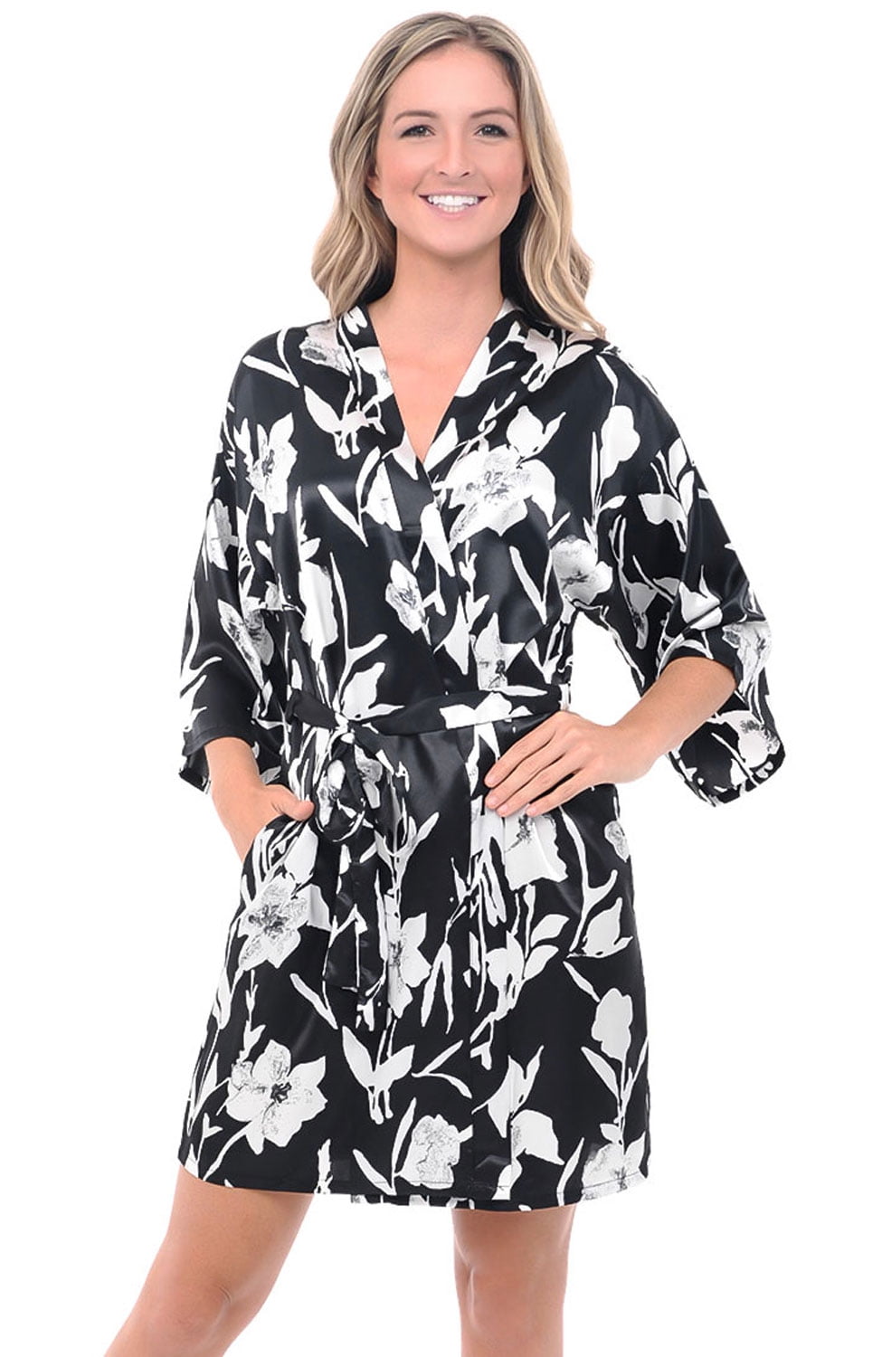 black floral dressing gown