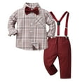 thumbnail image 2 of Outfit Boy Toddler Boys Spring Summer Long Sleeve Striped Prints Shirt and Suspenders Gentleman Outfits Baby Outfits Brick Red 5 Years-6 Years, 2 of 4