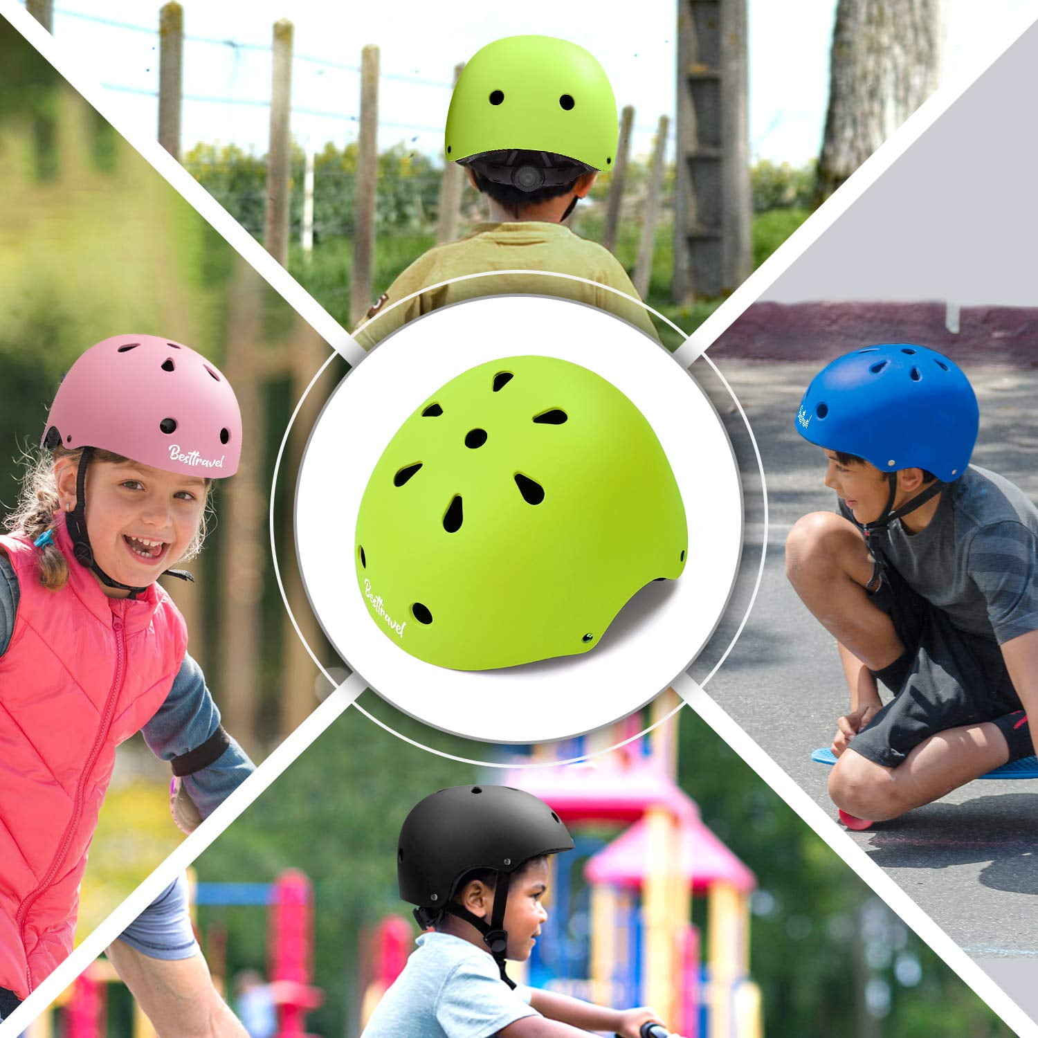 Besttravel Kids Bike Helmet, Toddler Bicycles Helmets for Ages 3-8 Years Boys Girls, Multi-Sport Kids Helmet for Bicycles Skateboarding Scooter Balance, Green
