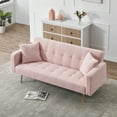 thumbnail image 3 of DECMAY 71.7 - inch Pink Teddy Fleece Sofa Bed with Two Complimentary Throw Pillows, 3 of 9