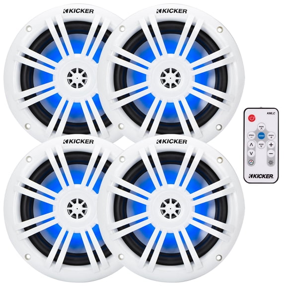 Kicker 51KM604WL KM 6.5" 150 Watts Max Power 4O RGB LED Marine Coaxial Speakers (2 Pairs) Bundle Combo With Marine LED Controller