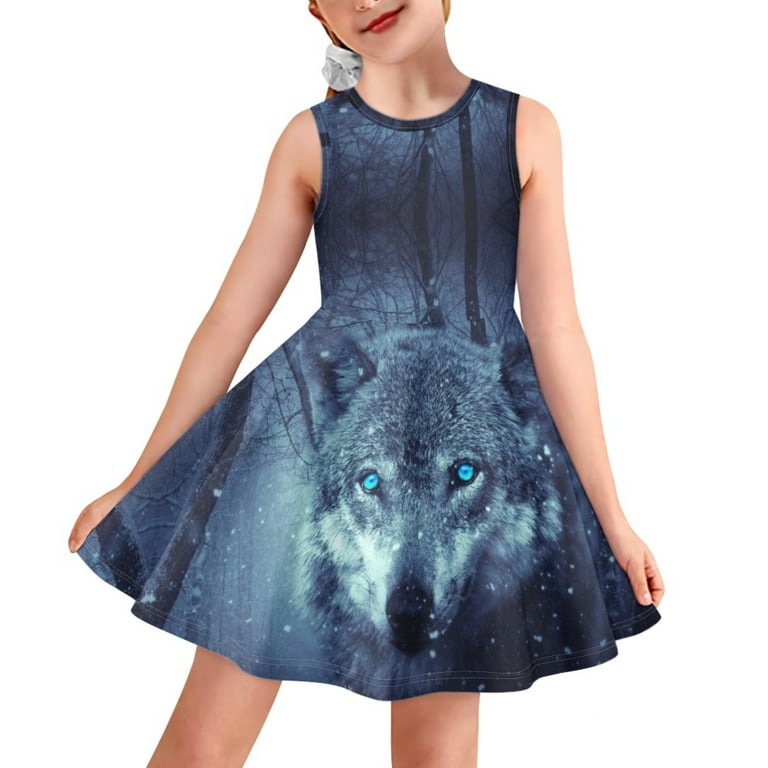 Pzuqiu Forest Sunshine Girls Dresses Sleeping Hunting Wolf Stretch