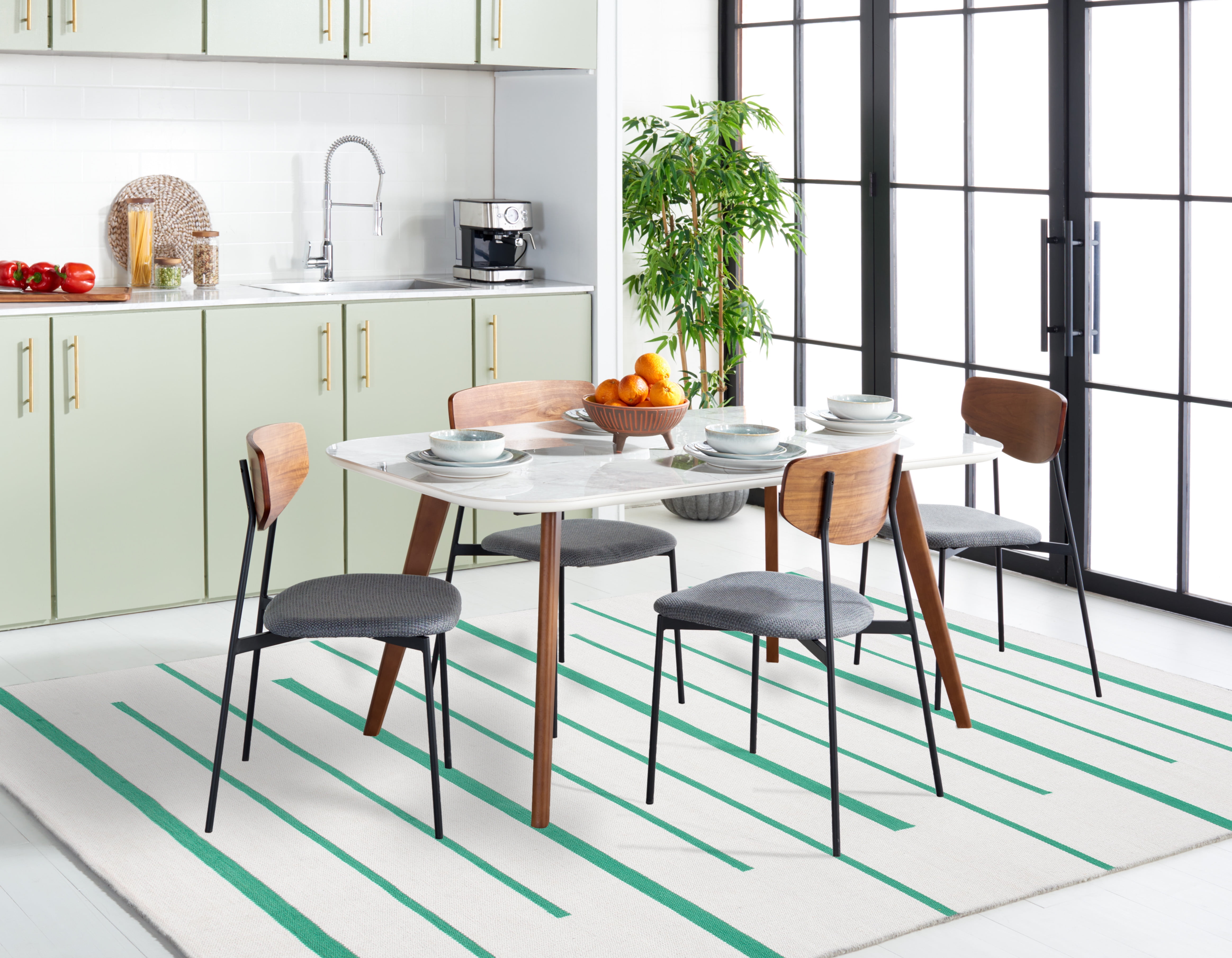 SAFAVIEH Montauk Oswald Geometric Striped Cotton Area Rug, Ivory/Dark Green, 6' x 6' Square