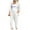 White, variant on UVEASISHA Business Casual Outfits for Women 2 Piece Cotton Linen Matching Sets Long Sleeve Lapel Button Down Shirts and Straight Leg Pant Suit Set Black XXXL