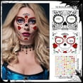 thumbnail image 2 of HOWAF Day of the Dead Headband Face Tattoo Gems Skeleton Tights Necklace Day of the Dead Costume Accessories for Women, Rose Floral Crown Headband Skeleton Halloween Temporary Tattoos Sugar Skull, 2 of 8