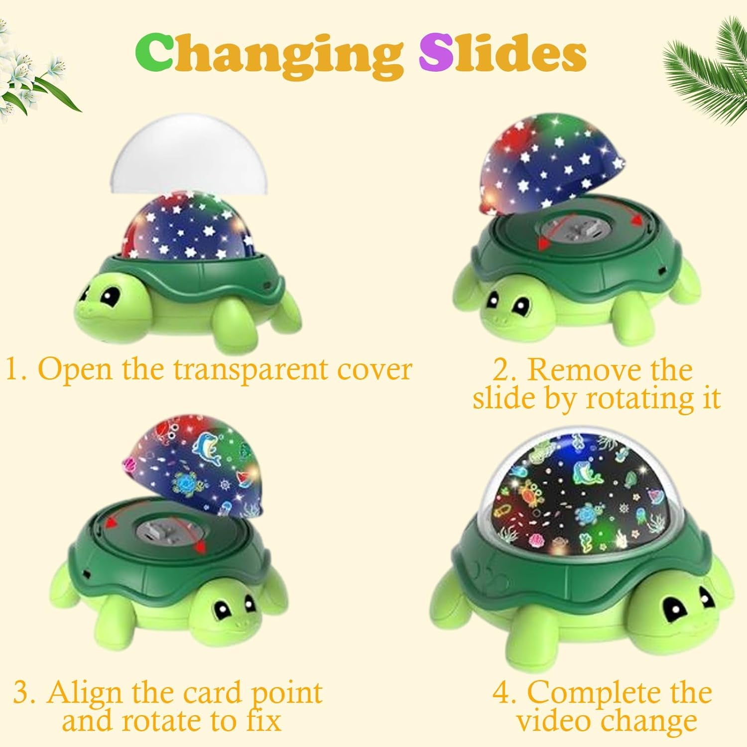 VIVIHEYDAY Cute Turtle Night Light Projector for Kids, Ocean World Star Galaxy Ceiling Lamp Color Changing, 360° Rotation, USB Powered, Christmas Birthday Gifts