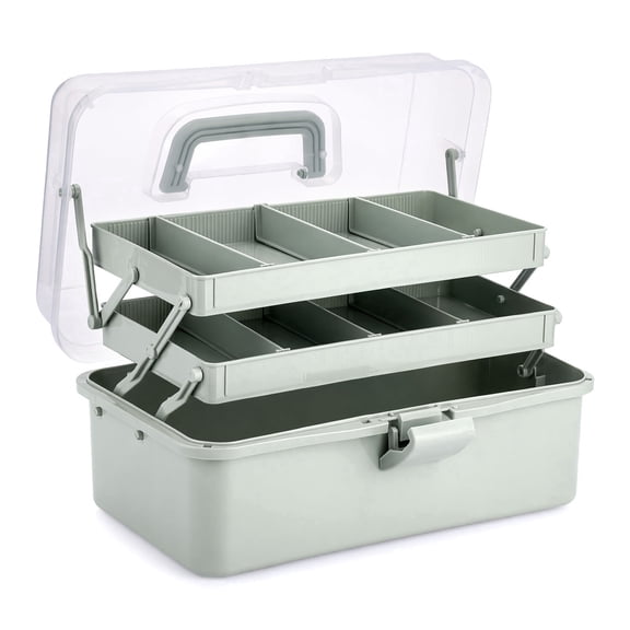 JKXTDKS 3-Layer Plastic Dividing Storage Box, Craft Organizer and Storage with Adjustable Spacers, Portable Handled Art Supply Organizer, Multipurpose Home Utility Box for Medicine