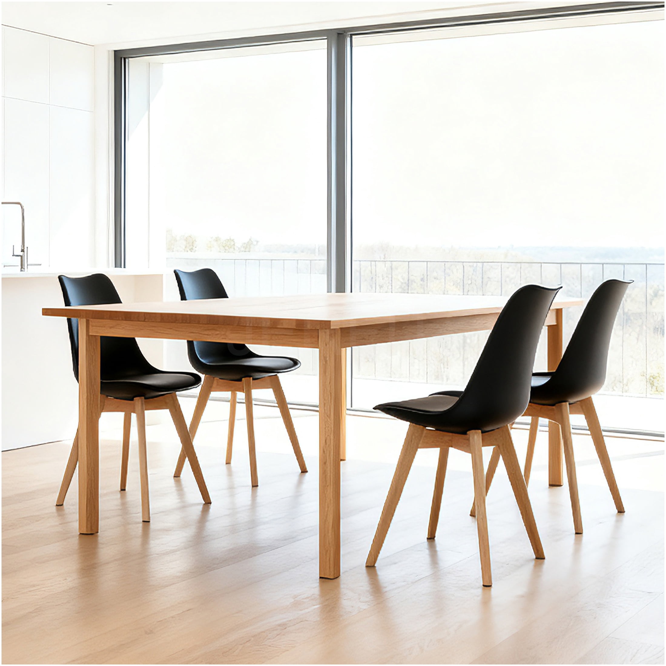 JERFIT 4-Pack Modern Dining Chairs, Black PU Leather Kitchen Chairs with Wooden Legs, Comfortable Stackable Side Chairs for Dining Room, Restaurant, Cafe