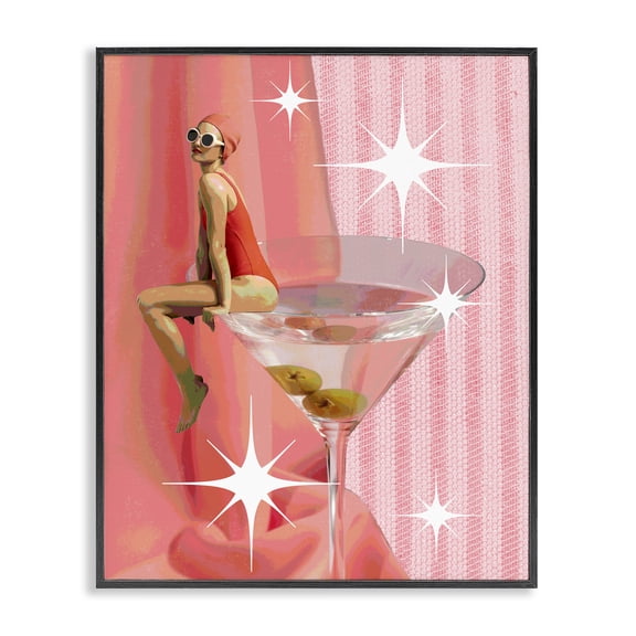 Stupell Industries Vintage Swimmer on Drink Food & Beverage Painting Black Framed Art Print Wall Art, 11 x 14