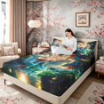 thumbnail image 3 of Manfei Fantasy Kitsune Queen Sheet Sets for Home, Forest Water Bed Set for Office, Green White Red 4-Piece, 1 Flat Sheet, 1 Fitted Sheet and 2 Pillowcases, 3 of 6