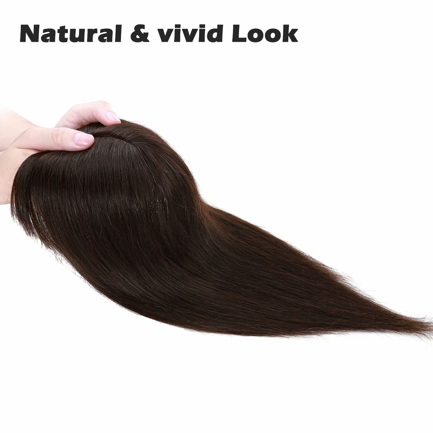 Benehair 100% Real Remy Human Hair Extensions Silk Base Clip In Topper Toupee Hairpiece With Bangs for Women Hair Loss Brown