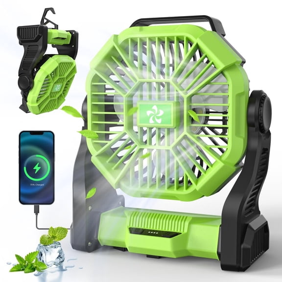Camping Fan Battery Powered 20000mAh with LED Lantern Portable Fan with Hook for Outdoor