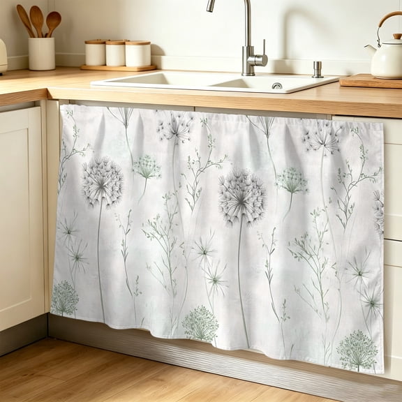 Dandelion Green Botanical Cabinet Curtains for Shelves, Vintage Watercolor Floral Privacy Curtain for Closet Self Adhesive, Dust-Proof Drapes for Closet Storage Room Classroom Doorway, 32"W x 55"L