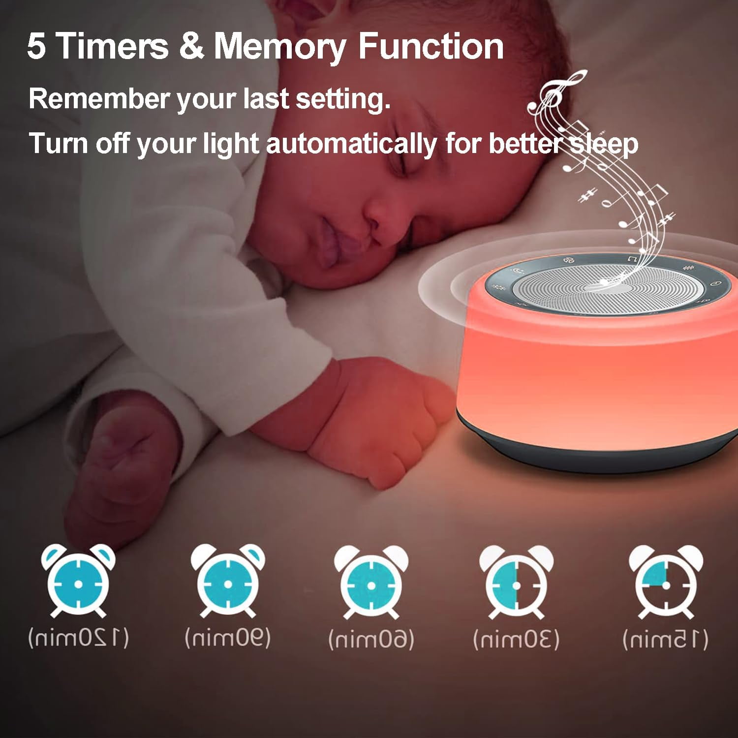White Noise Machine,Sound Machine for Sleeping with 30 Soothing Sounds,7 Color Night Light with 5 Timers,Touch Control & Adjustable Brightness,Sleep Machine for Baby, Adults Home & Office