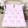 thumbnail image 2 of jejeloiu Kawaii Ribbon Bow Queen Sheet Sets,Purple Bowtie Lines Bed Set For Girl Kids 4 Pieces, 2 of 7
