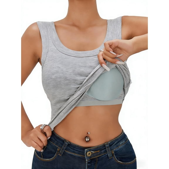 EssElegance Womens Ribbed Tank Tops with Built in Bra, Sleeveless Shirts for Women Yoga Workout, Fitness Racerback Tops