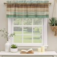 thumbnail image 2 of Teal Brown Curtain Valances for Windows, Kitchen Valance Window Treatments Panel 2 Pack, Farmhouse Rustic Wooden Plank Board Rod Pocket Short Curtains for Bathroom Bedroom 42 x 12 Inch, 2 of 8